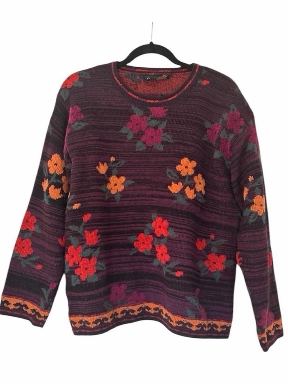 Carole Little for Saint-Tropez West Vintage Floral Wool Blend Sweater Medium